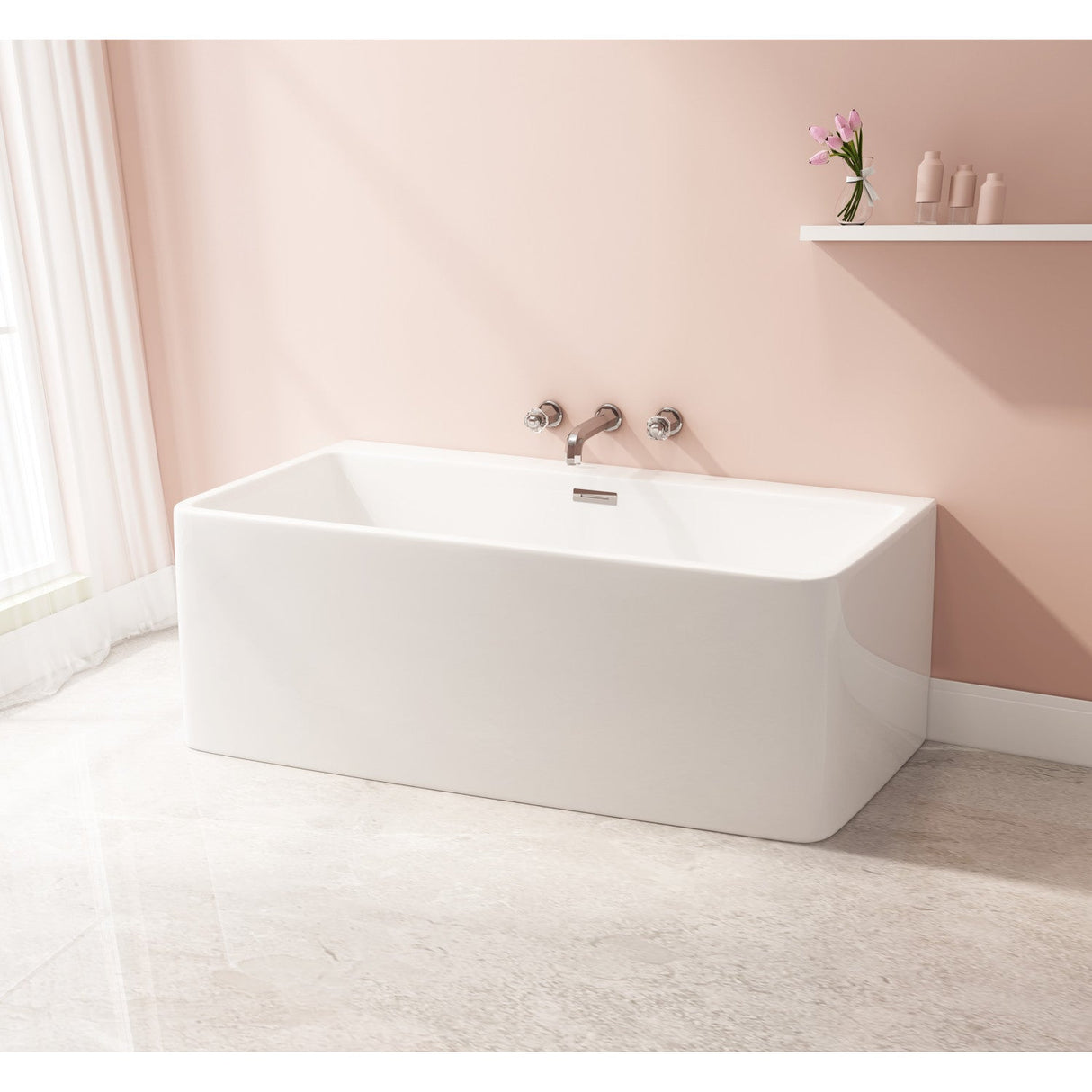 Aqua Eden VTSQ673023 67-Inch Acrylic Freestanding Tub with Drain, White