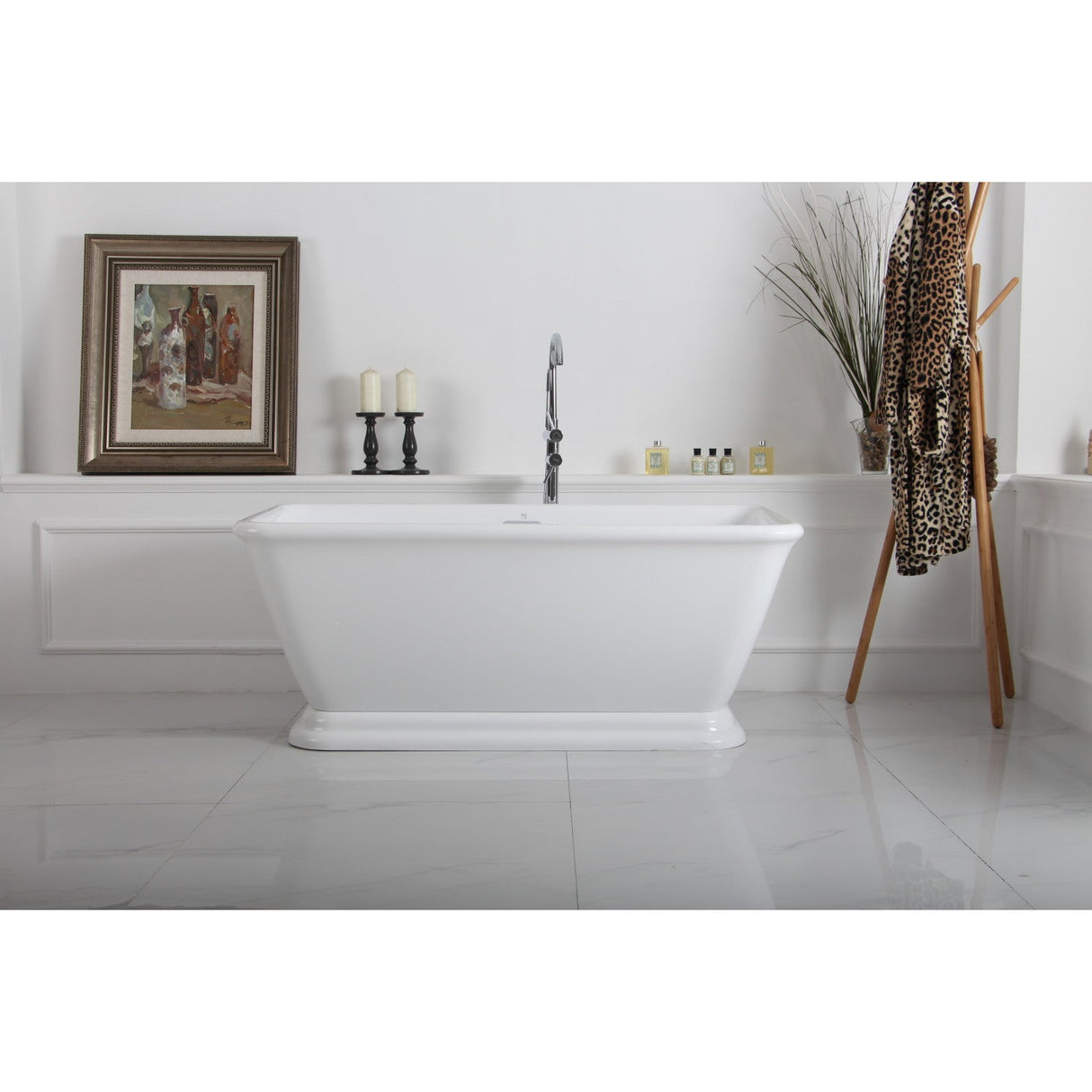 Aqua Eden VTSQ713224 71-Inch Acrylic Rectangular Pedestal Bathtub with Drain, Glossy White