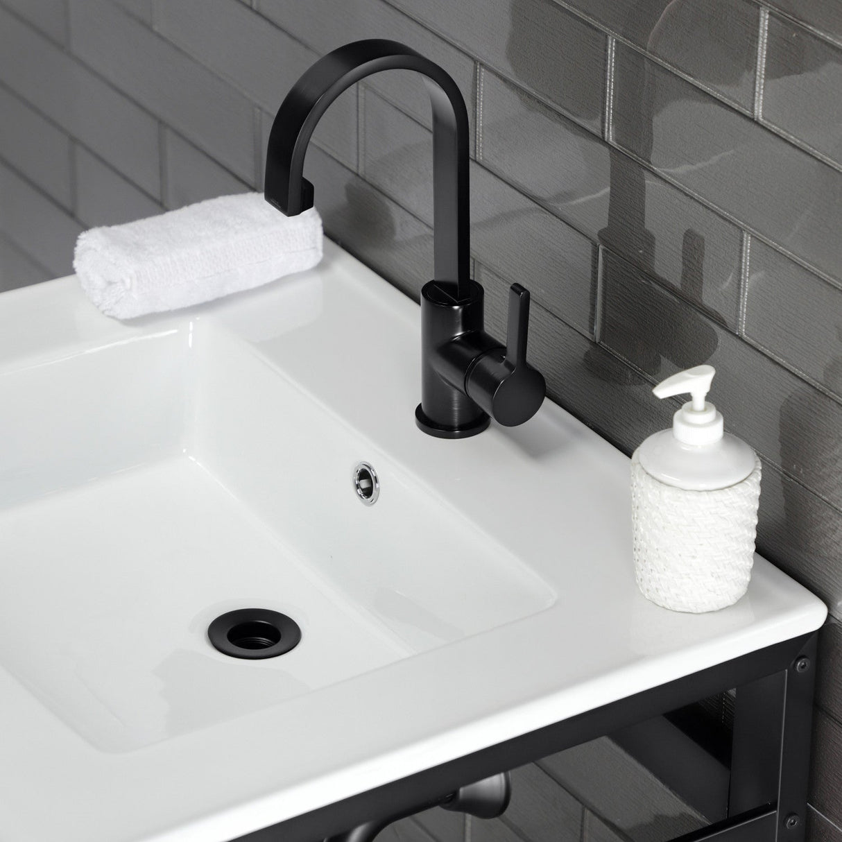 Fauceture VWP2522B0 25-Inch Ceramic Console Sink Set, White/Matte Black