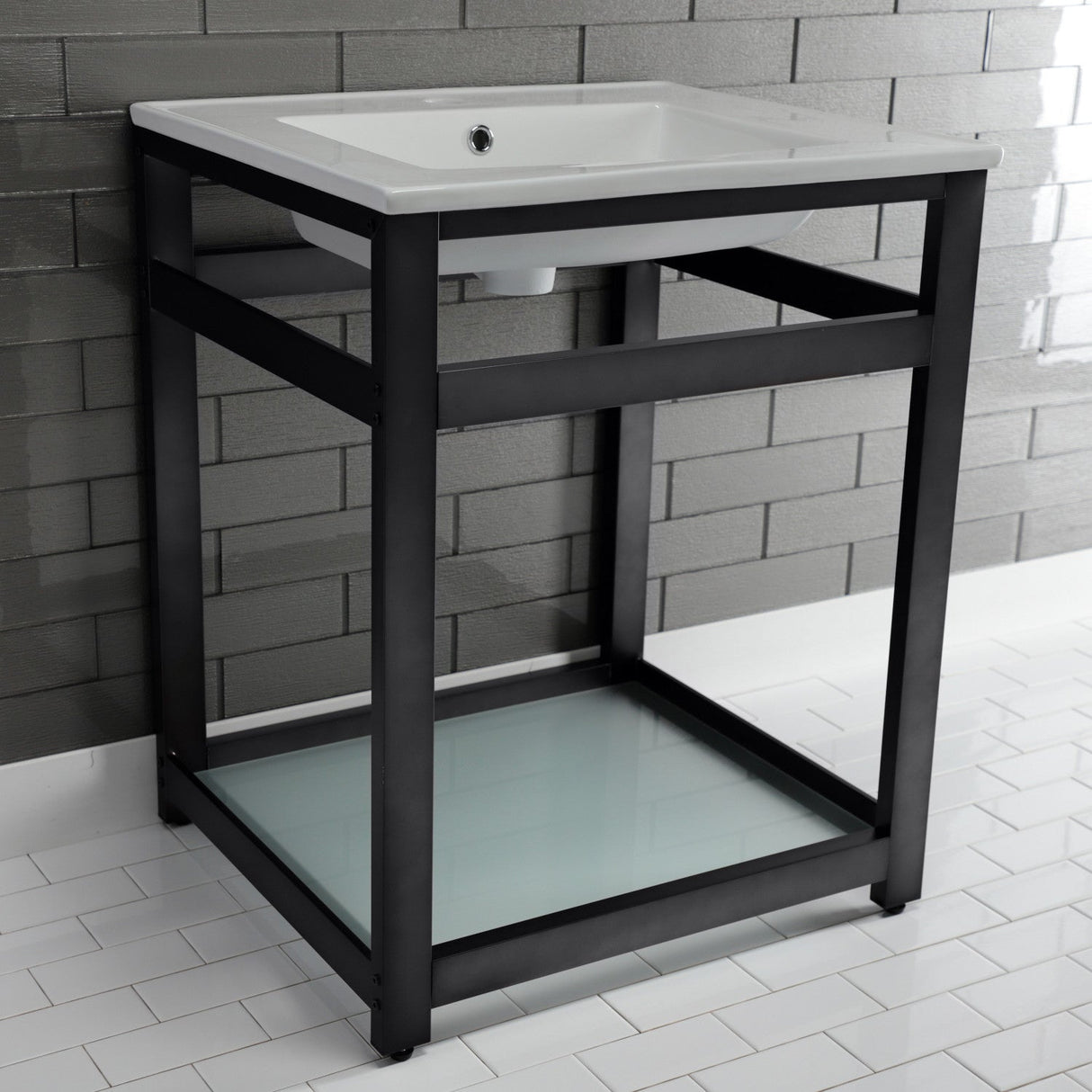 Fauceture VWP2522B0 25-Inch Ceramic Console Sink Set, White/Matte Black