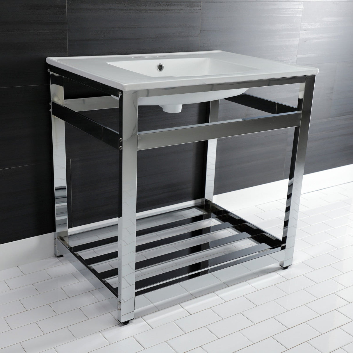 Fauceture VWP3122W4A1 31-Inch Ceramic Console Sink Set, White/Chrome