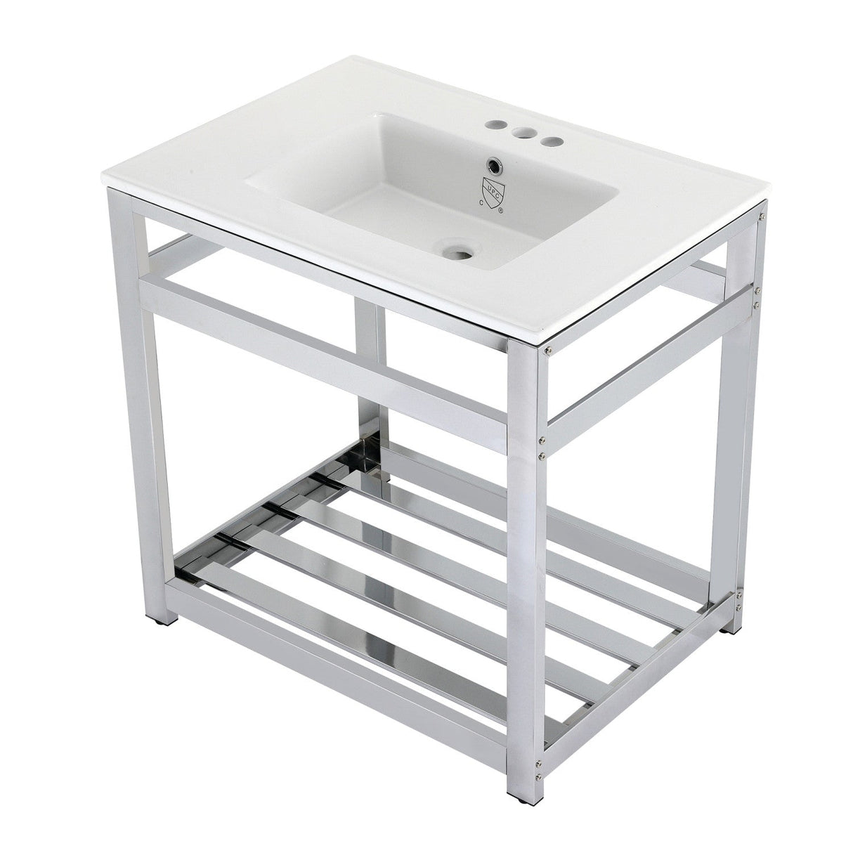 Fauceture VWP3122W4A1 31-Inch Ceramic Console Sink Set, White/Chrome
