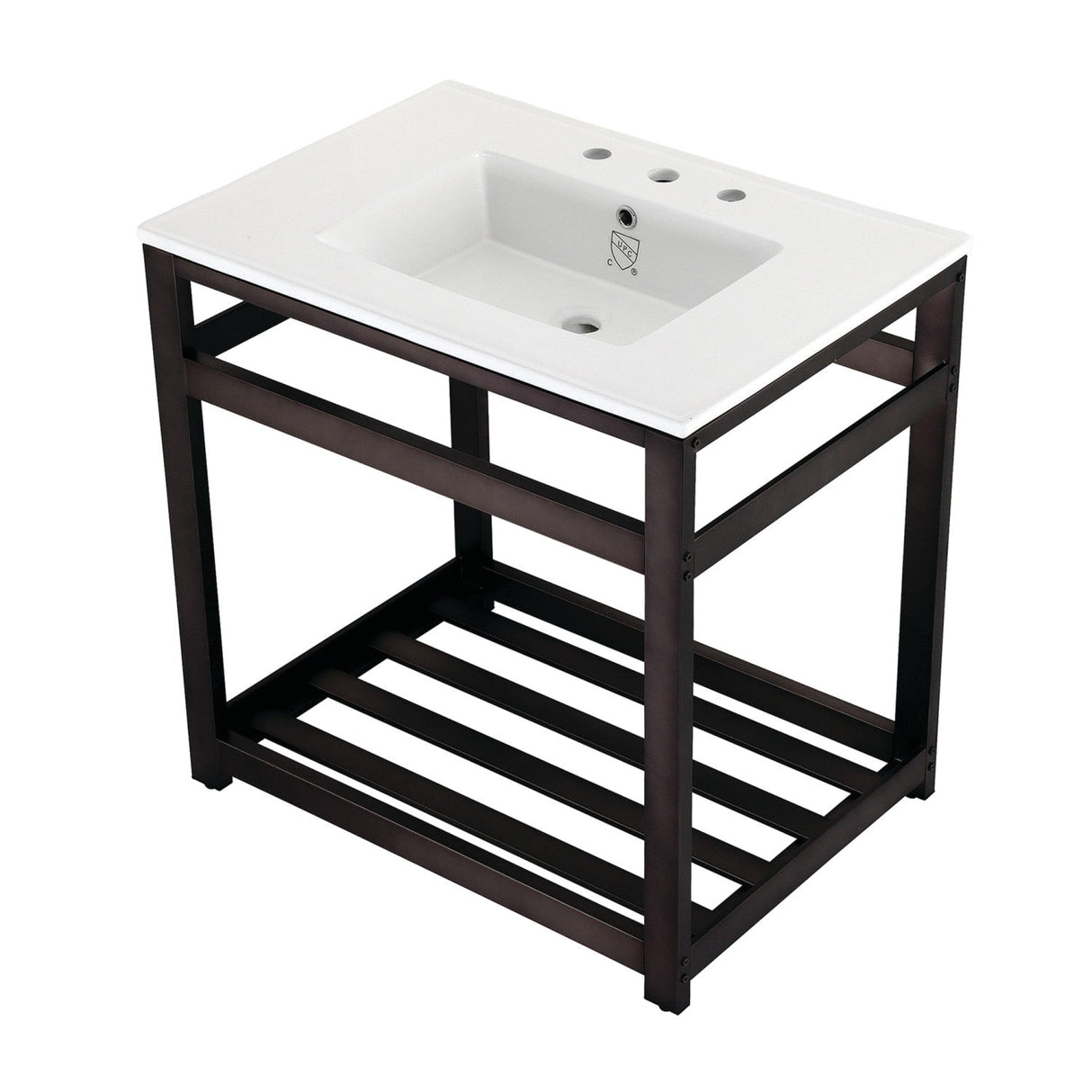 Fauceture VWP3122W8A5 31-Inch Ceramic Console Sink Set, White/Oil Rubbed Bronze