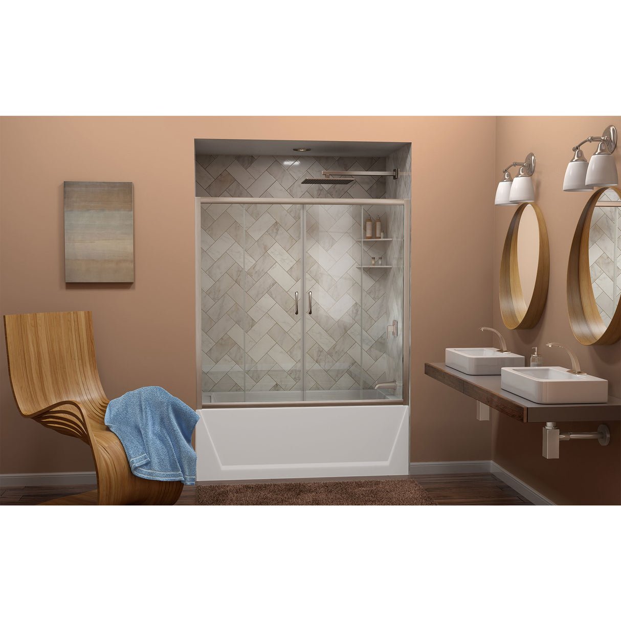 DreamLine Visions 56-60 in. W x 58 in. H Semi-Frameless Sliding Tub Door in Brushed Nickel