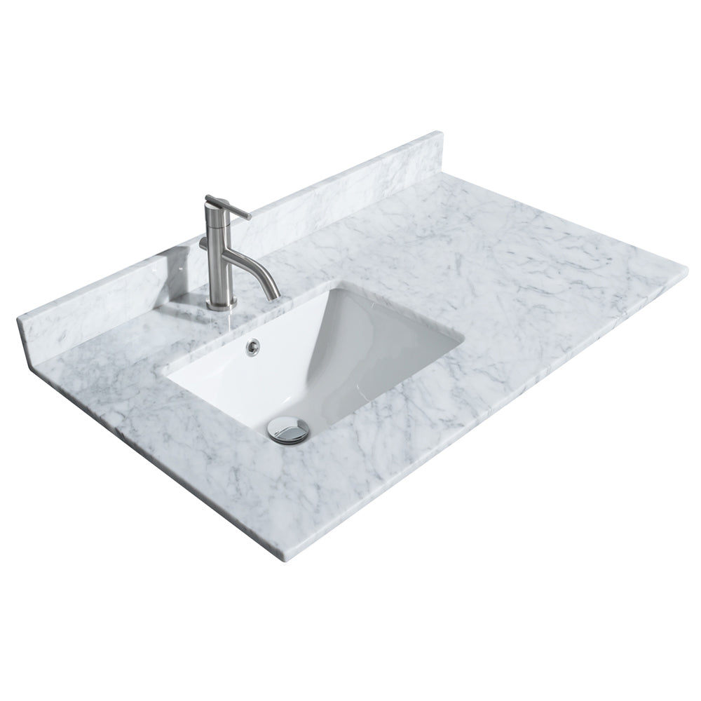 Daria 36 Inch Single Bathroom Vanity in Dark Espresso White Carrara Marble Countertop Undermount Square Sink Matte Black Trim