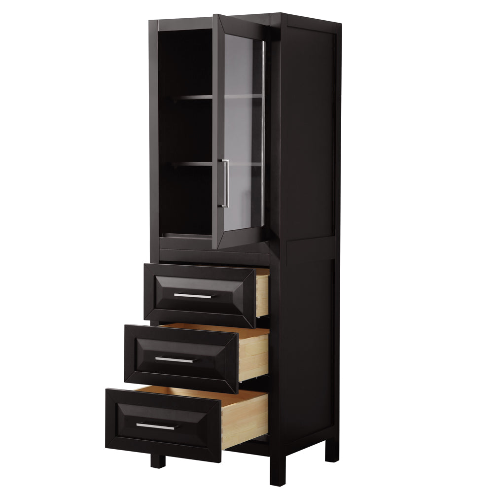 Daria Linen Tower in Dark Espresso with Shelved Cabinet Storage and 3 Drawers