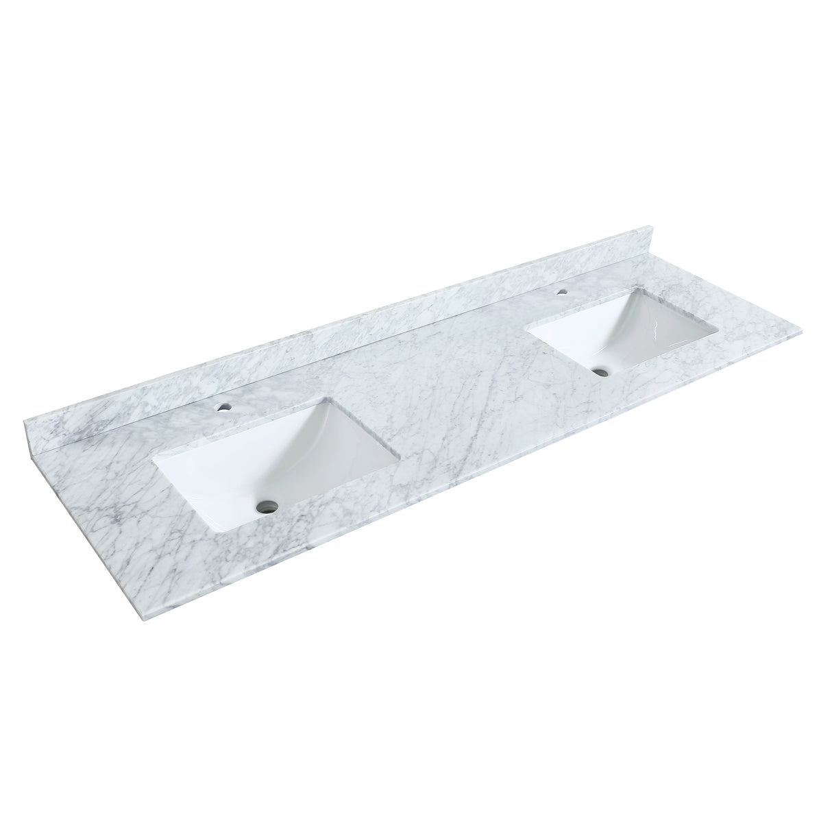 Strada 72 Inch Double Bathroom Vanity in Light Green White Carrara Marble Countertop Undermount Square Sinks Satin Bronze Trim 70 Inch Mirror