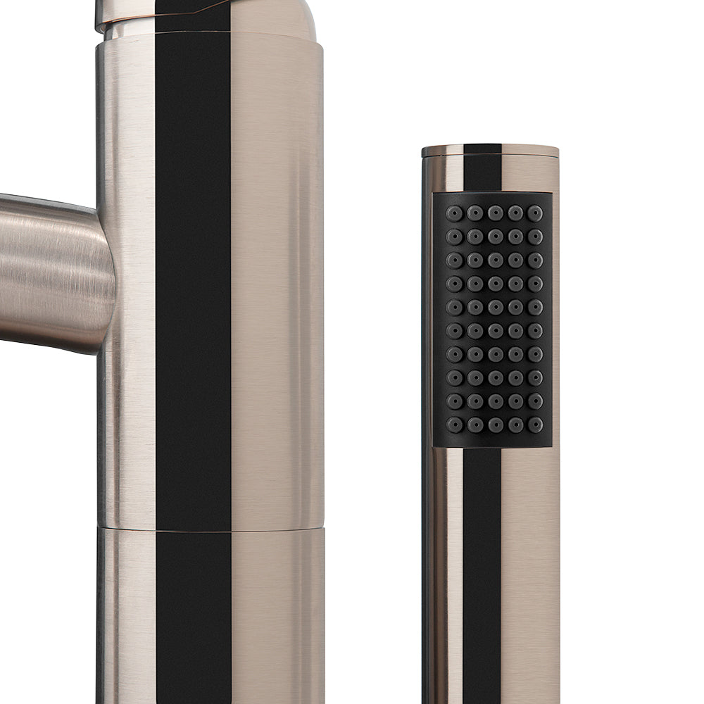 Taron Modern-Style Bathroom Tub Filler Faucet (Floor-mounted) in Brushed Nickel