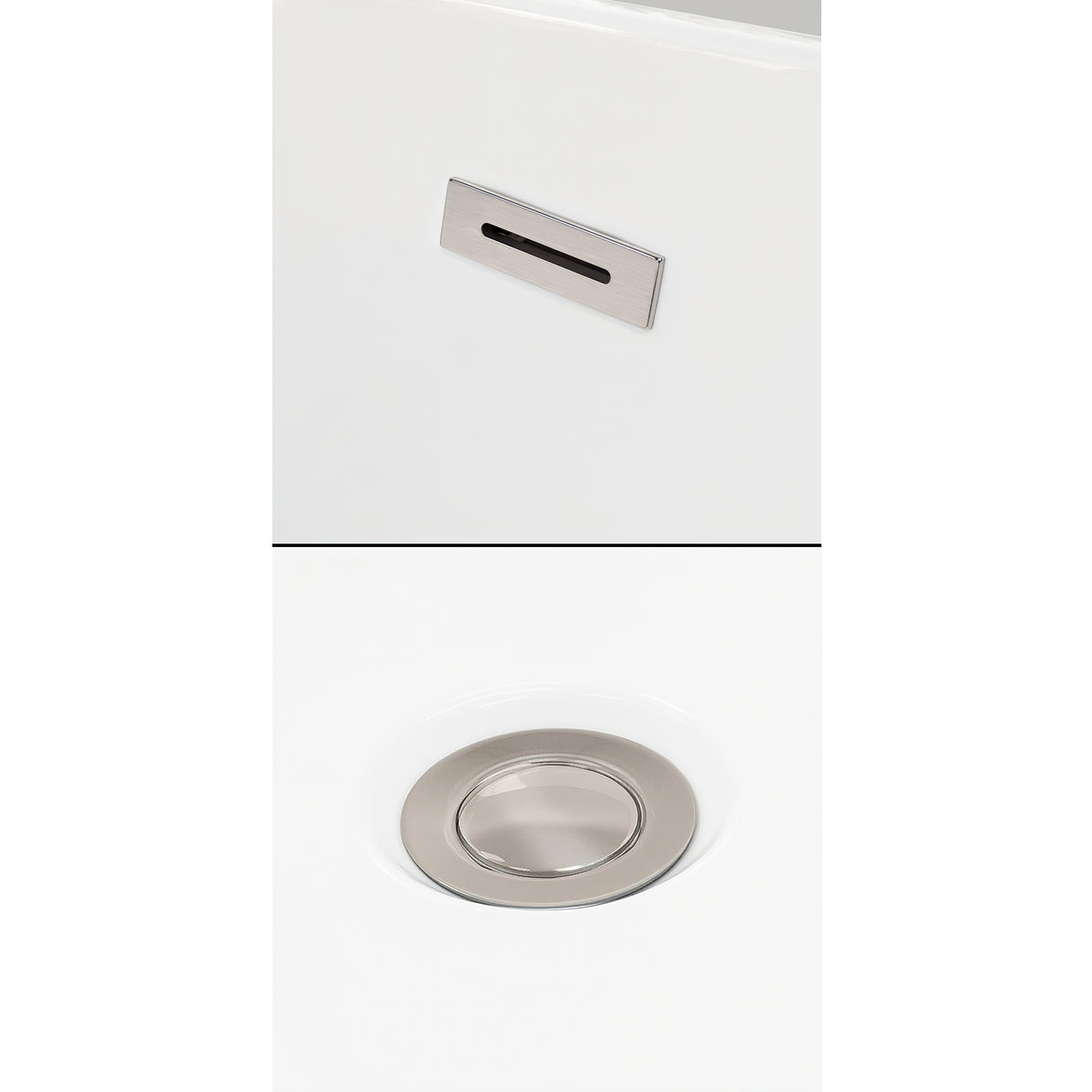 Soho 68 Inch Freestanding Bathtub in White with Brushed Nickel Drain and Overflow Trim