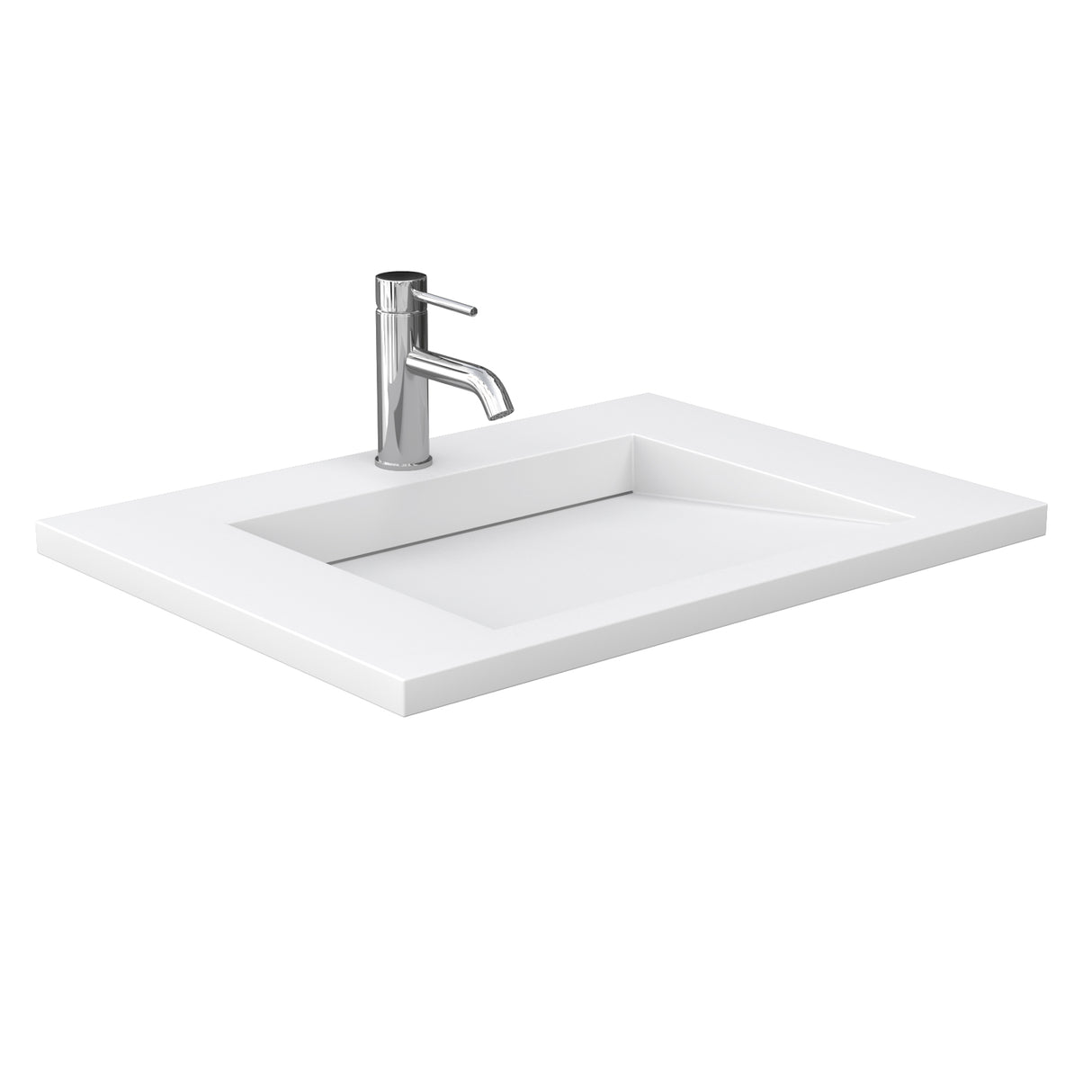 Miranda 30 Inch Single Bathroom Vanity in White 1.25 Inch Thick Matte White Solid Surface Countertop Integrated Sink Brushed Gold Trim 24 Inch Mirror