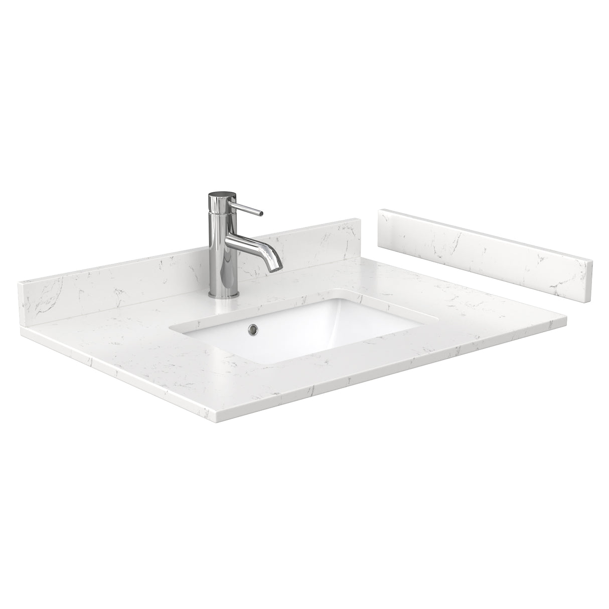 Beckett 30 Inch Single Bathroom Vanity in White Carrara Cultured Marble Countertop Undermount Square Sink Brushed Gold Trim