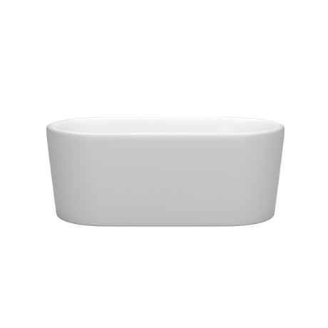 Ursula 59 Inch Freestanding Bathtub in Matte White with Brushed Nickel Drain and Overflow Trim