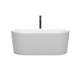 Ursula 59 Inch Freestanding Bathtub in Matte White with Floor Mounted Faucet Drain and Overflow Trim in Matte Black