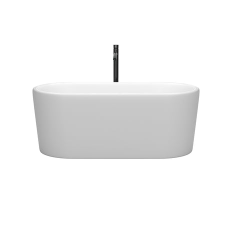 Ursula 59 Inch Freestanding Bathtub in Matte White with Floor Mounted Faucet Drain and Overflow Trim in Matte Black