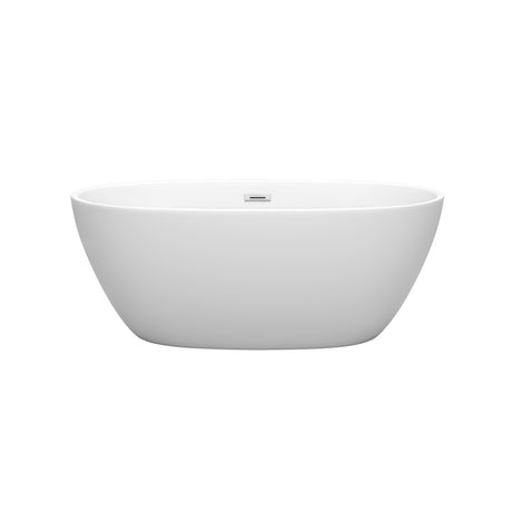 Juno 59 Inch Freestanding Bathtub in Matte White with Polished Chrome Drain and Overflow Trim