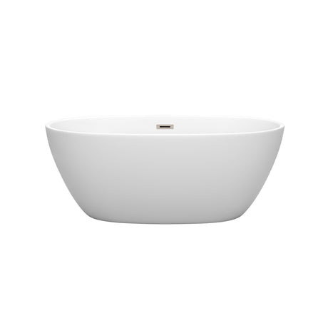 Juno 59 Inch Freestanding Bathtub in Matte White with Brushed Nickel Drain and Overflow Trim