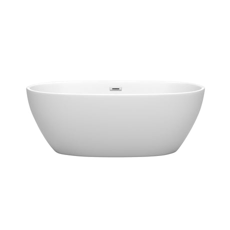 Juno 63 Inch Freestanding Bathtub in Matte White with Polished Chrome Drain and Overflow Trim