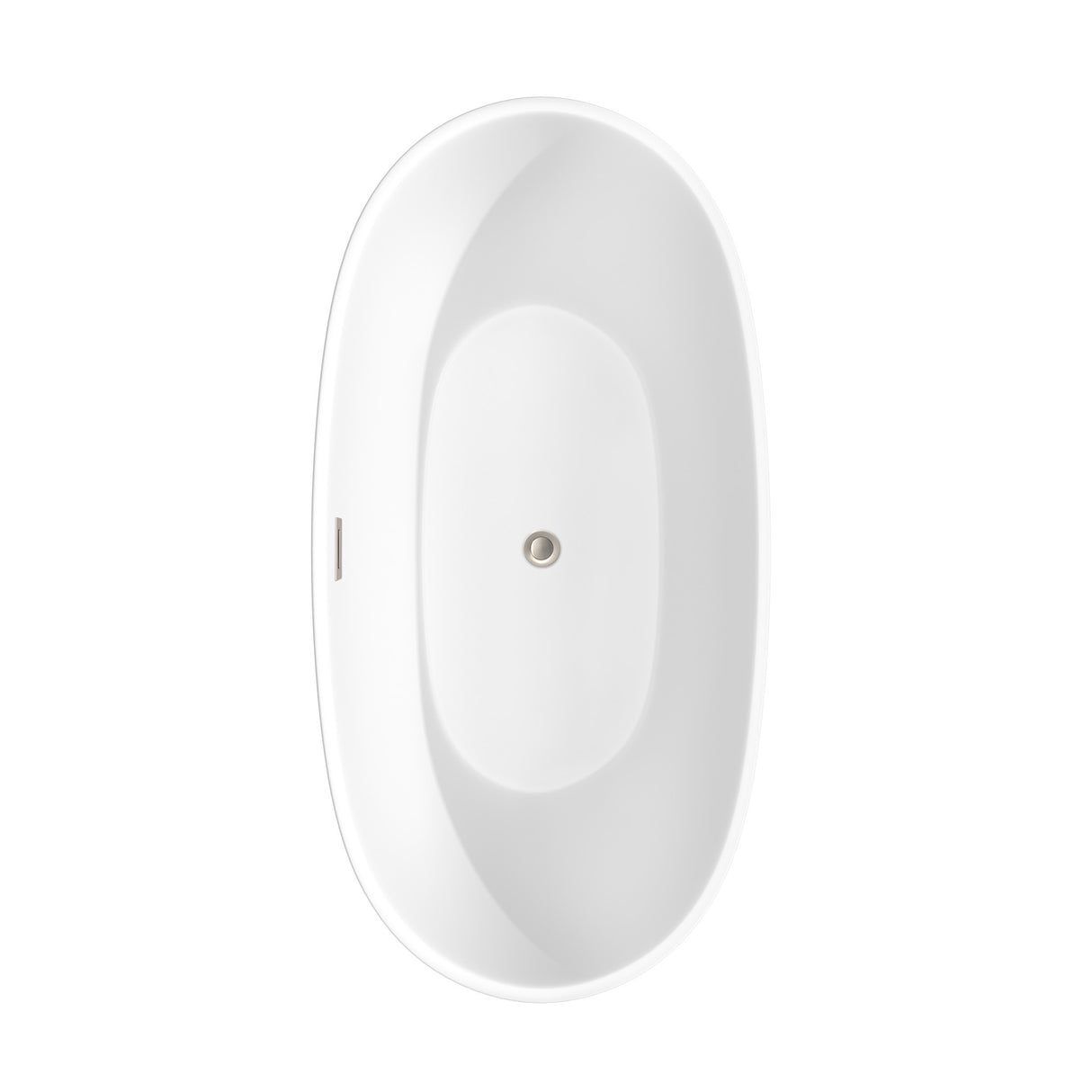 Juno 63 Inch Freestanding Bathtub in Matte White with Floor Mounted Faucet Drain and Overflow Trim in Brushed Nickel