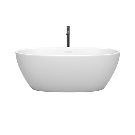Juno 63 Inch Freestanding Bathtub in Matte White with Shiny White Trim and Floor Mounted Faucet in Matte Black