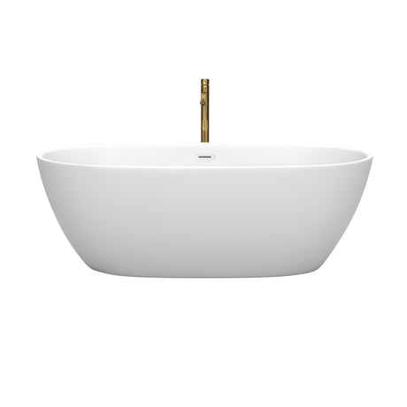 Juno 67 Inch Freestanding Bathtub in Matte White with Shiny White Trim and Floor Mounted Faucet in Brushed Gold