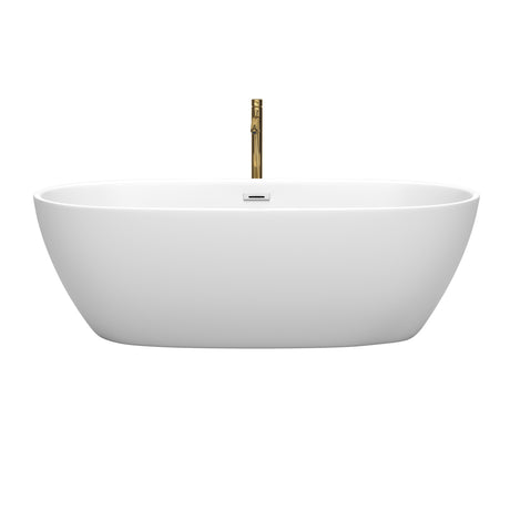 Juno 71 Inch Freestanding Bathtub in Matte White with Polished Chrome Trim and Floor Mounted Faucet in Brushed Gold
