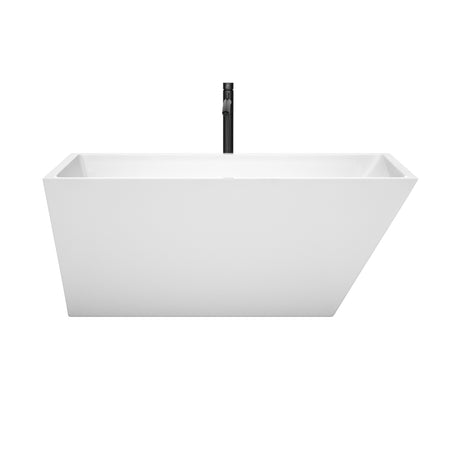 Hannah 59 Inch Freestanding Bathtub in White with Polished Chrome Trim and Floor Mounted Faucet in Matte Black