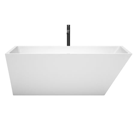 Hannah 67 Inch Freestanding Bathtub in White with Floor Mounted Faucet Drain and Overflow Trim in Matte Black