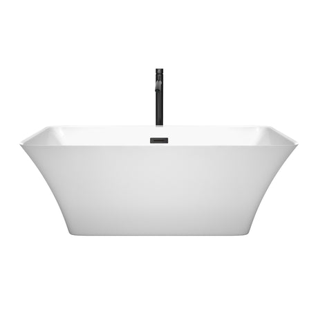 Tiffany 59 Inch Freestanding Bathtub in White with Floor Mounted Faucet Drain and Overflow Trim in Matte Black