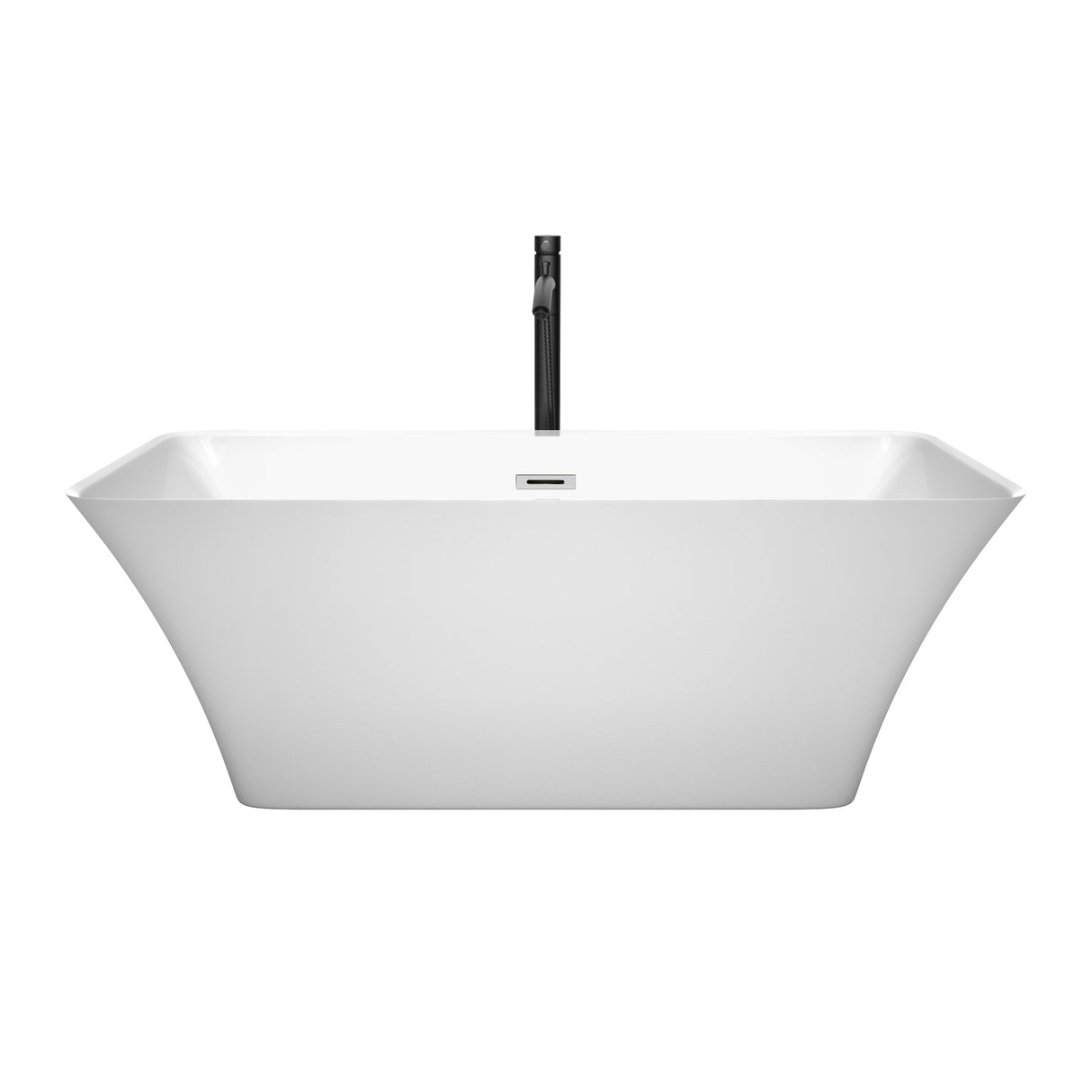 Tiffany 59 Inch Freestanding Bathtub in White with Polished Chrome Trim and Floor Mounted Faucet in Matte Black