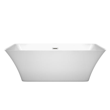 Tiffany 67 Inch Freestanding Bathtub in White with Polished Chrome Drain and Overflow Trim