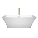 Tiffany 67 Inch Freestanding Bathtub in White with Polished Chrome Trim and Floor Mounted Faucet in Brushed Gold