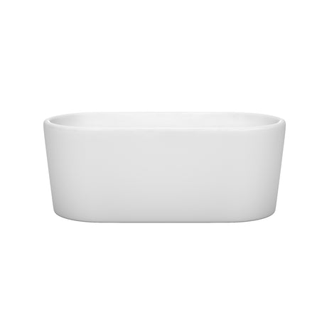 Ursula 59 Inch Freestanding Bathtub in White with Brushed Nickel Drain and Overflow Trim