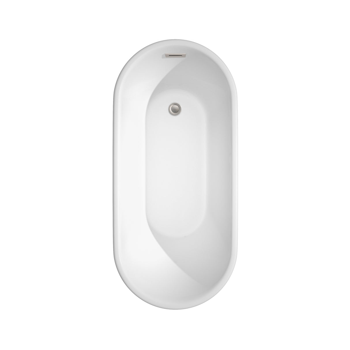 Ursula 59 Inch Freestanding Bathtub in White with Brushed Nickel Drain and Overflow Trim