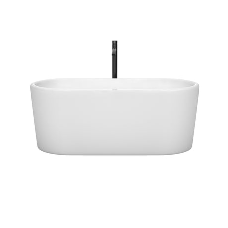 Ursula 59 Inch Freestanding Bathtub in White with Floor Mounted Faucet Drain and Overflow Trim in Matte Black