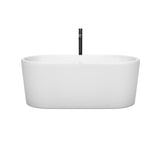 Ursula 59 Inch Freestanding Bathtub in White with Floor Mounted Faucet Drain and Overflow Trim in Matte Black