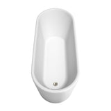 Ursula 67 Inch Freestanding Bathtub in White with Brushed Nickel Drain and Overflow Trim