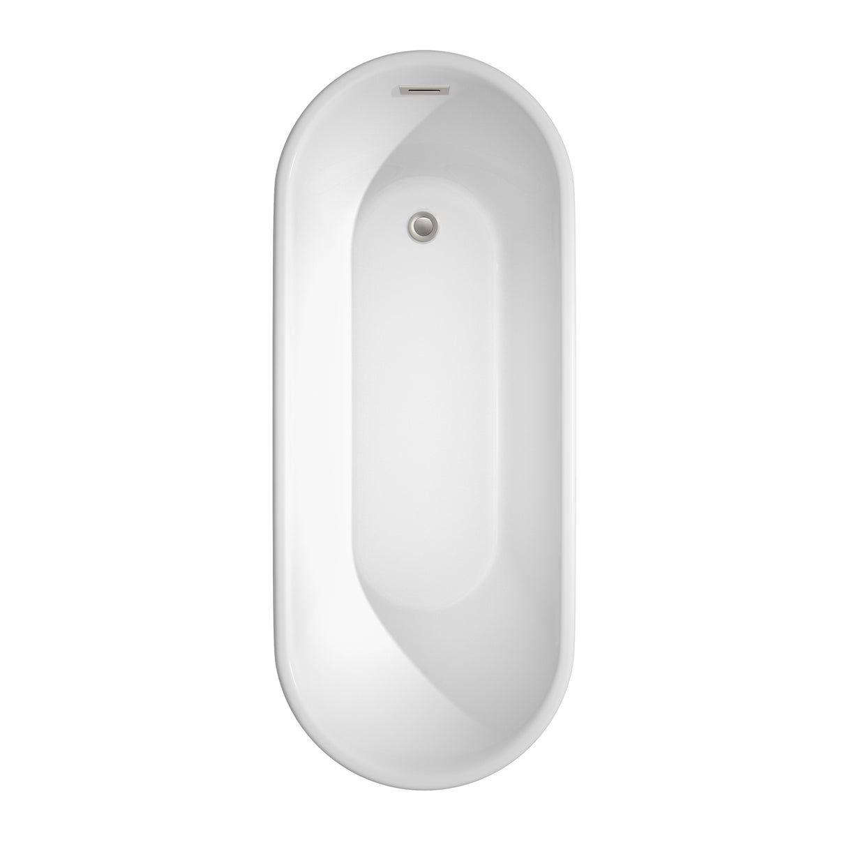 Ursula 67 Inch Freestanding Bathtub in White with Brushed Nickel Drain and Overflow Trim