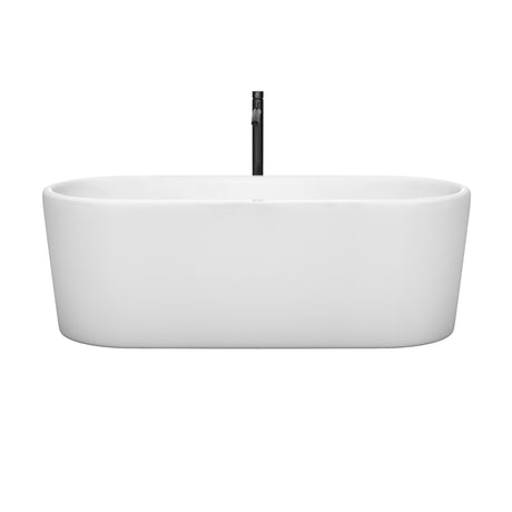 Ursula 67 Inch Freestanding Bathtub in White with Polished Chrome Trim and Floor Mounted Faucet in Matte Black