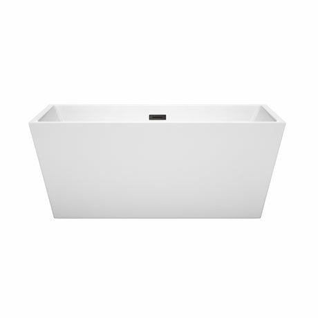 Sara 59 Inch Freestanding Bathtub in White with Matte Black Drain and Overflow Trim