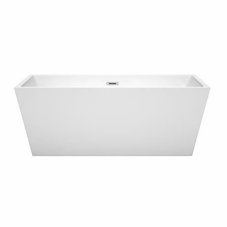 Sara 63 Inch Freestanding Bathtub in White with Polished Chrome Drain and Overflow Trim