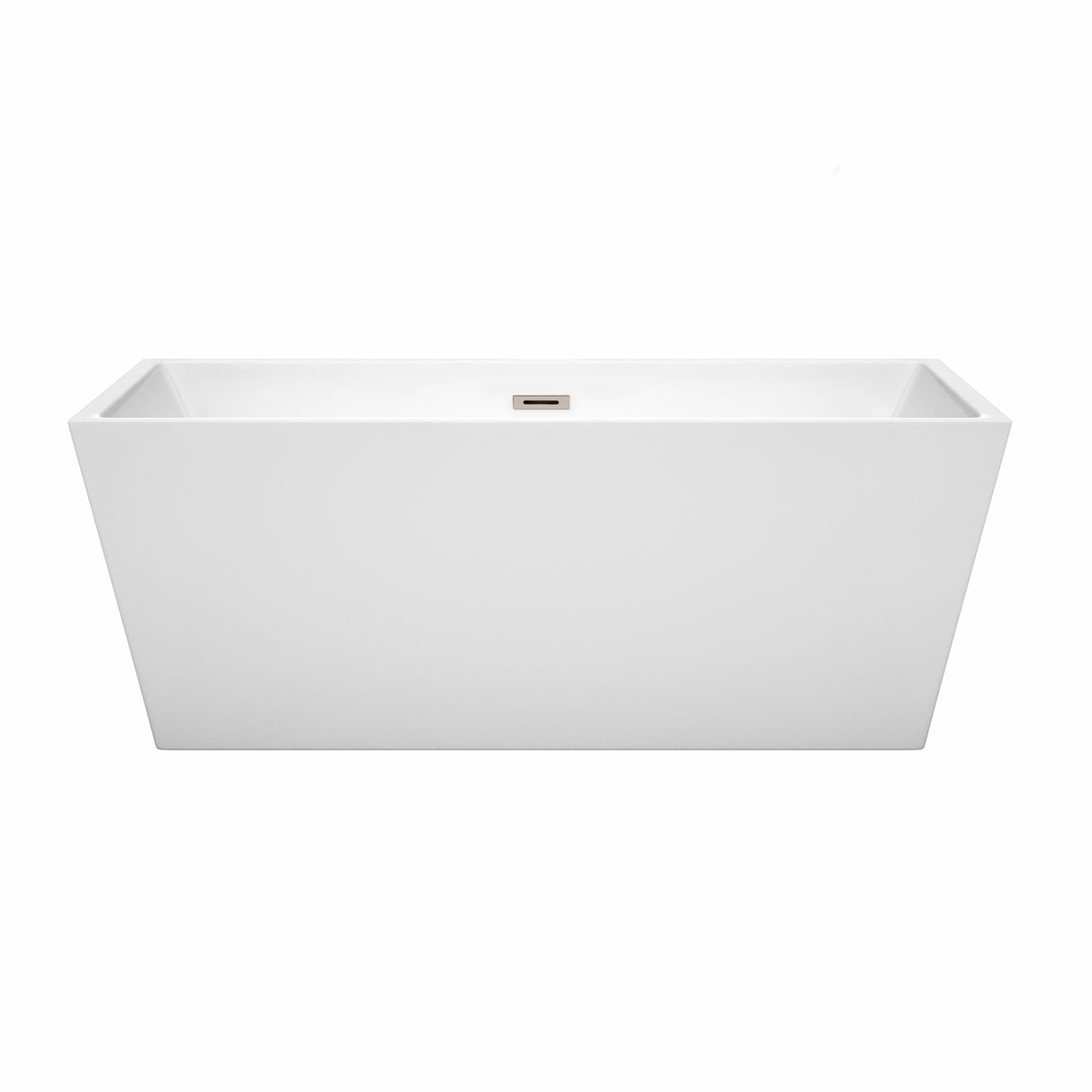 Sara 63 Inch Freestanding Bathtub in White with Brushed Nickel Drain and Overflow Trim