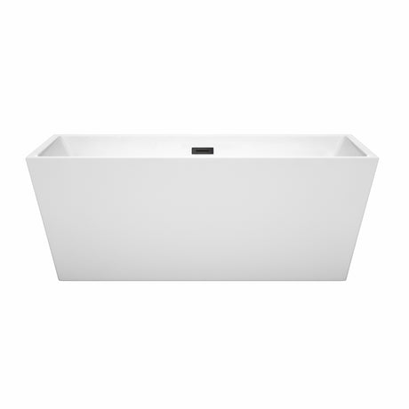 Sara 63 Inch Freestanding Bathtub in White with Matte Black Drain and Overflow Trim
