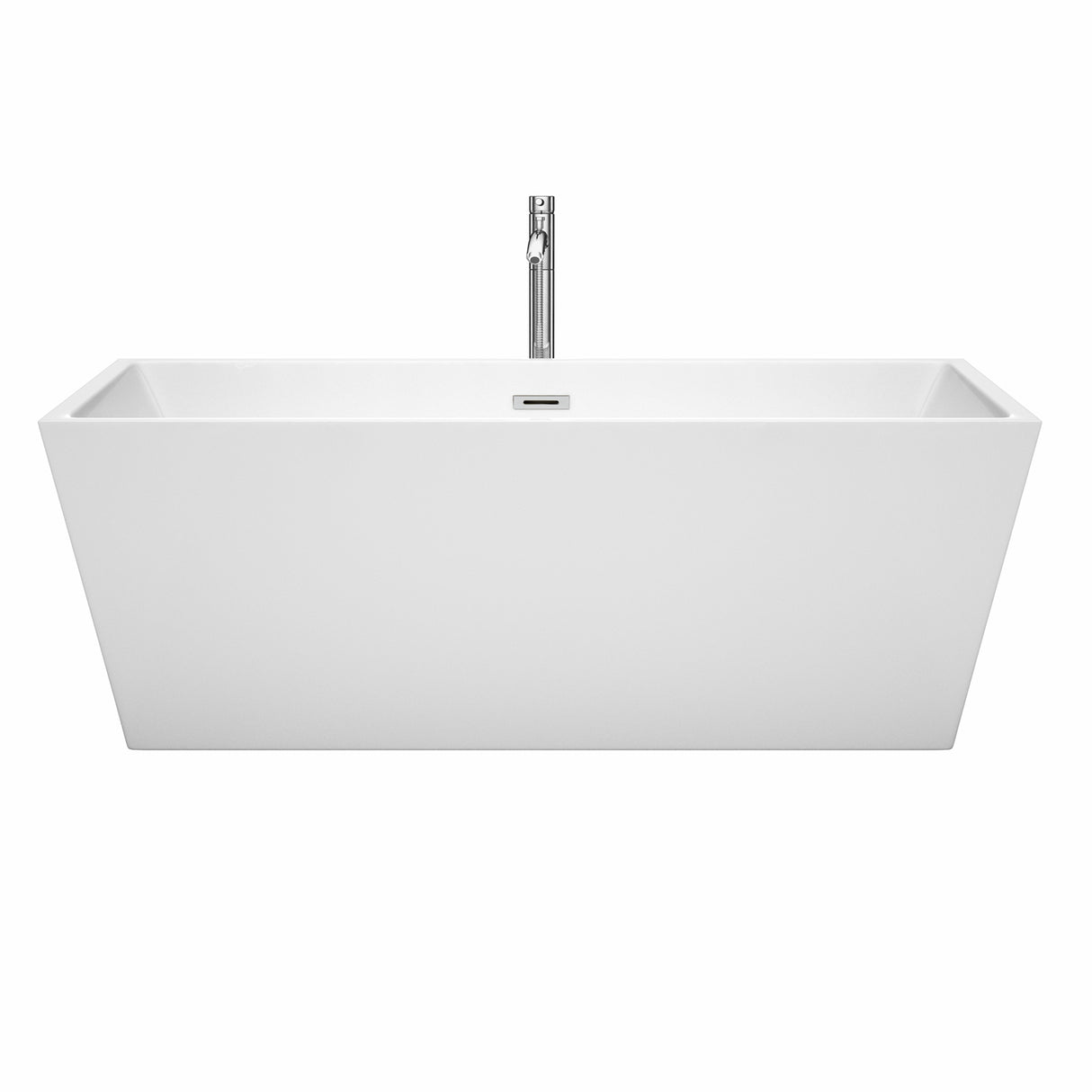 Sara 67 Inch Freestanding Bathtub in White with Floor Mounted Faucet Drain and Overflow Trim in Polished Chrome