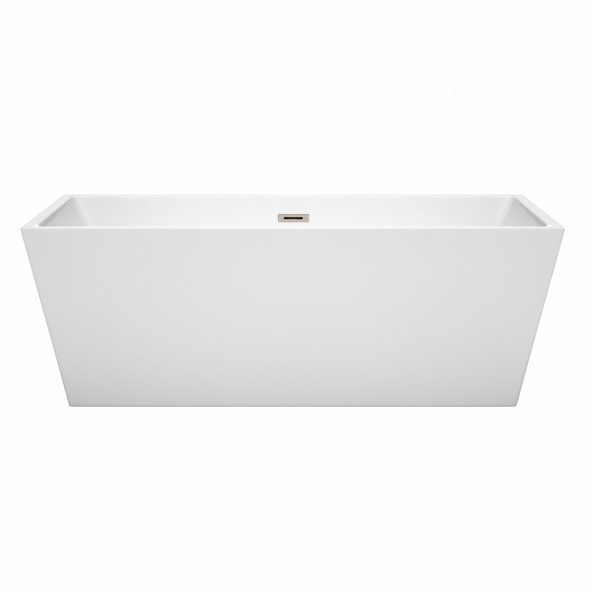 Sara 67 Inch Freestanding Bathtub in White with Brushed Nickel Drain and Overflow Trim