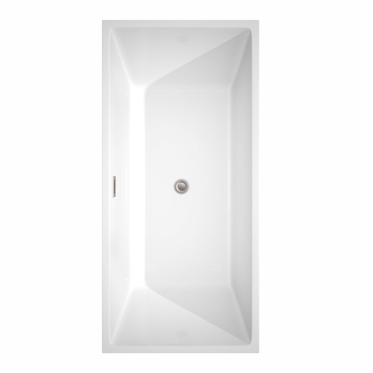 Sara 67 Inch Freestanding Bathtub in White with Brushed Nickel Drain and Overflow Trim