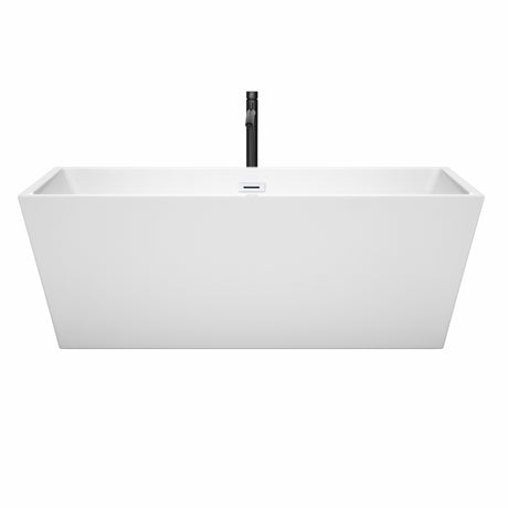 Sara 67 Inch Freestanding Bathtub in White with Shiny White Trim and Floor Mounted Faucet in Matte Black