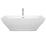 Maryam 71 Inch Freestanding Bathtub in White with Floor Mounted Faucet Drain and Overflow Trim in Polished Chrome