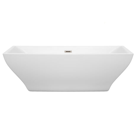 Maryam 71 Inch Freestanding Bathtub in White with Brushed Nickel Drain and Overflow Trim