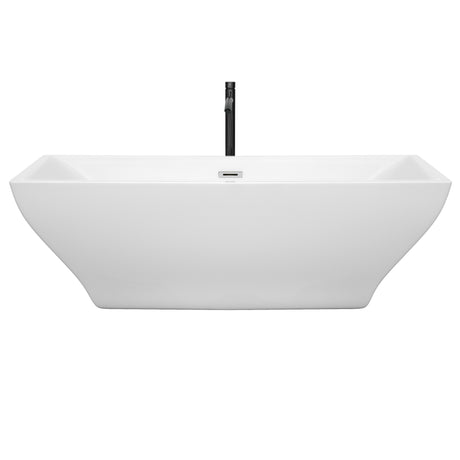 Maryam 71 Inch Freestanding Bathtub in White with Polished Chrome Trim and Floor Mounted Faucet in Matte Black