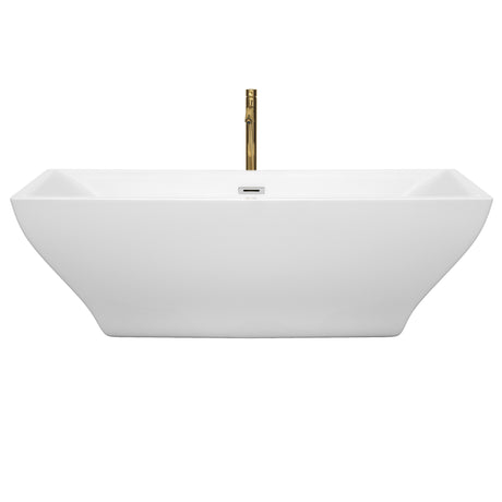 Maryam 71 Inch Freestanding Bathtub in White with Polished Chrome Trim and Floor Mounted Faucet in Brushed Gold